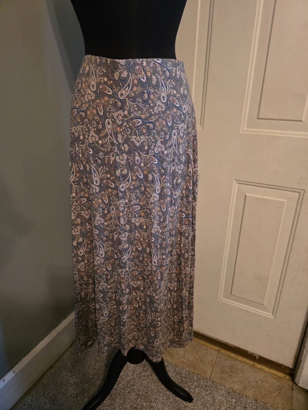 J.Jill Skirt Women XL Blue/Pink Floral Paisley Elastic Waist Maxi Casual Boho